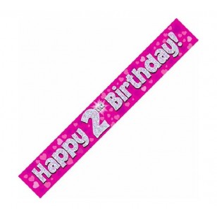 Pink Hearts 2nd Birthday Banner